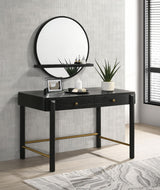 Arini 2-piece black makeup vanity table and round wall mirror set front view