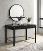 Arini 2-piece black makeup vanity table and round wall mirror set front view