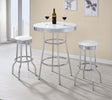 Retro Chrome 3-piece bistro pub bar table set with round white laminate top and chrome base