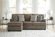 front view of Stonemeade sectional sofa in nutmeg polyester with chaise