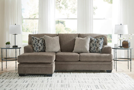 front view of Stonemeade sectional sofa in nutmeg polyester with chaise