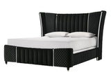 Armany Black Upholstered Wingback King Panel Bed front view