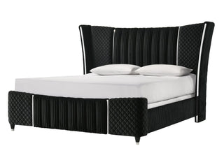Armany Black Upholstered Wingback King Panel Bed front view
