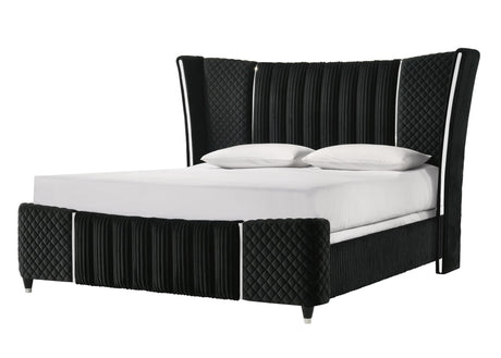 Armany Black Upholstered Wingback King Panel Bed front view