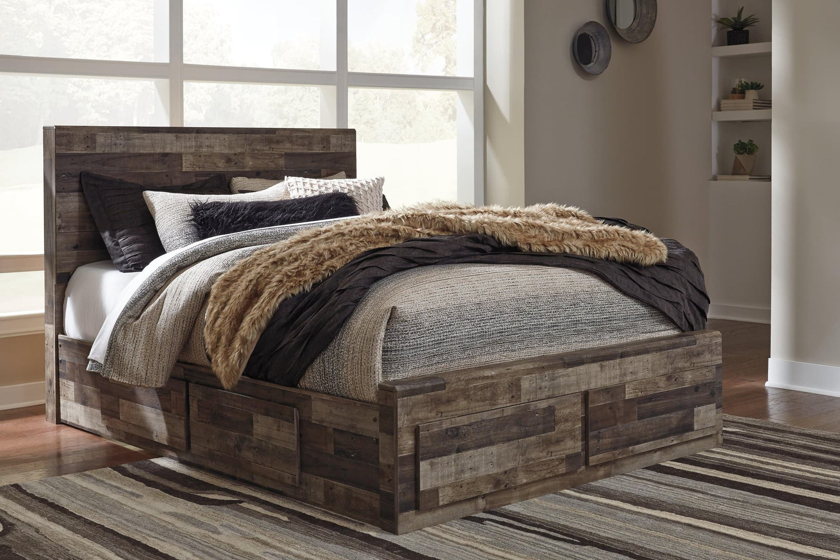 Derekson Multi Gray Queen Panel Storage Bed front view