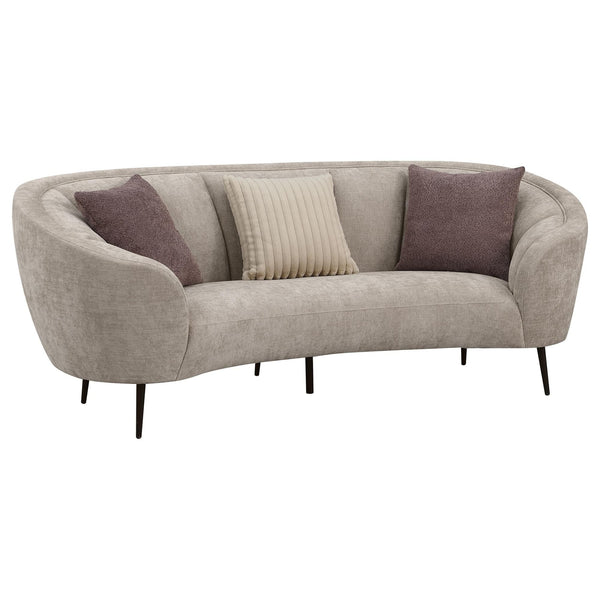 Ellorie upholstered beige curved channel back sofa main view