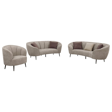 Ellorie 3-Piece Beige Upholstered Curved Sofa frontal view