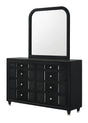 Armany Black Upholstered Dresser with glass top, front view