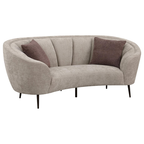 Ellorie Beige Upholstered Curved Channel Back Loveseat Front View