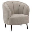 Ellorie beige upholstered channel back curved accent chair front view