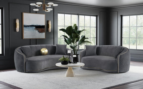 Brookside velvet upholstered sofa set in dark grey main view