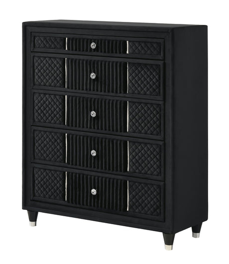 Armany Black Upholstered Chest front view