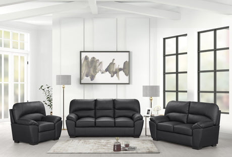 front view of Tiffany Black Faux Leather Sofa and Loveseat set