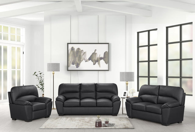 front view of Tiffany Black Faux Leather Sofa and Loveseat set