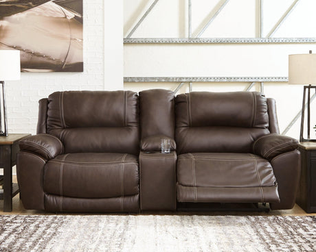 Dunleith Chocolate 3-Piece Power Reclining Loveseat with Console - front view