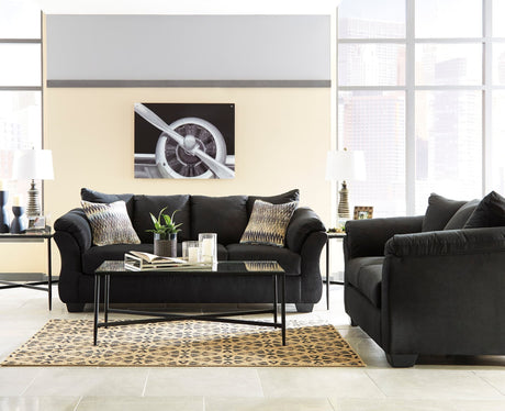 Main view of Ashley 750-08 black microfiber sofa and loveseat