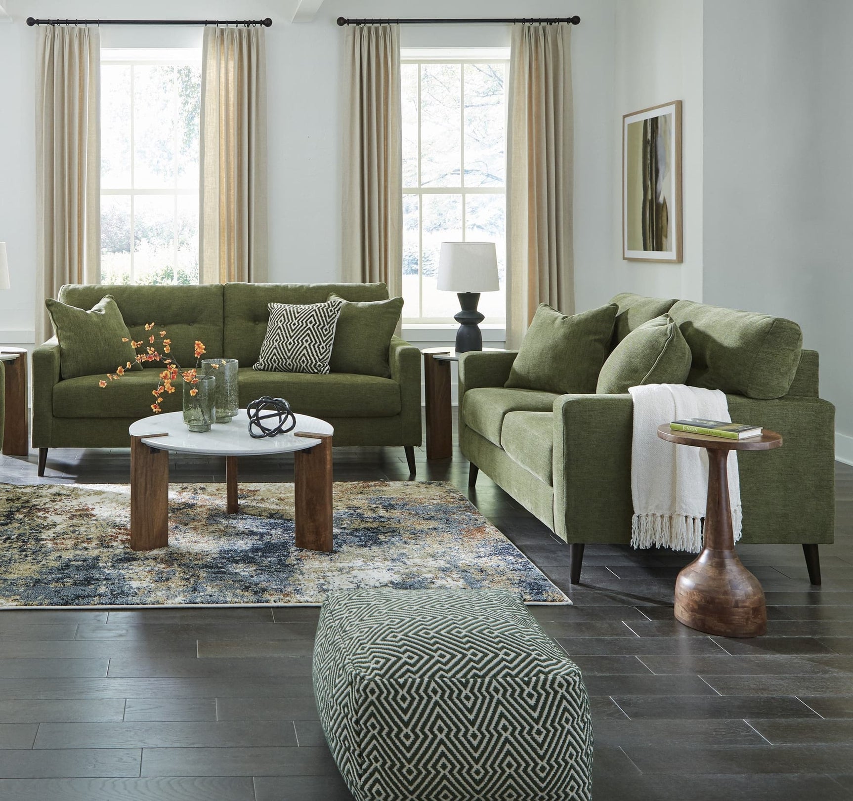 Ashley 261-07 olive sofa and loveseat set front view