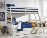 Robbinsdale Antique White Twin Over Full Bunk Bed with Storage front angle