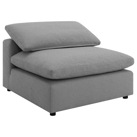 Raleigh Armless Chair in grey boucle upholstery front view