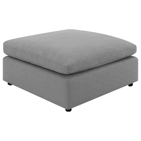 Raleigh grey boucle upholstered ottoman front view