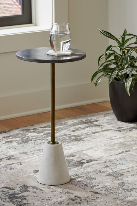 Caramont black and white marble round accent table with goldtone metal stand