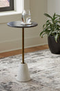 Caramont black and white marble round accent table with goldtone metal stand