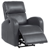 Grant grey upholstered power recliner chair angled view