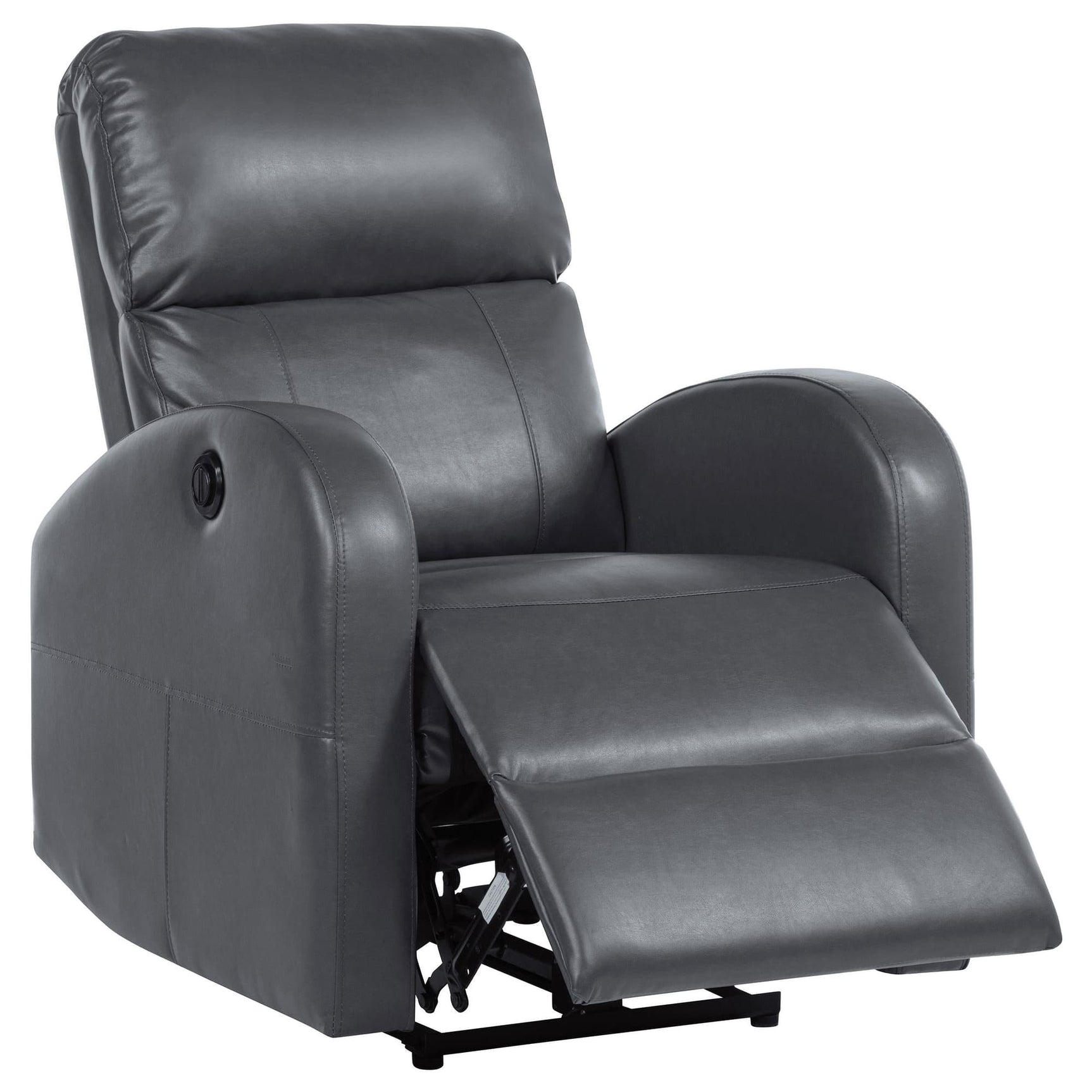 Grant grey upholstered power recliner chair angled view