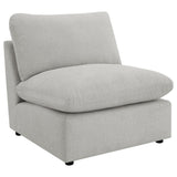 Collins grey upholstered armless chair front angle