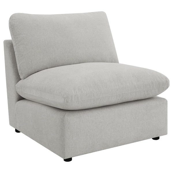 Collins grey upholstered armless chair front angle
