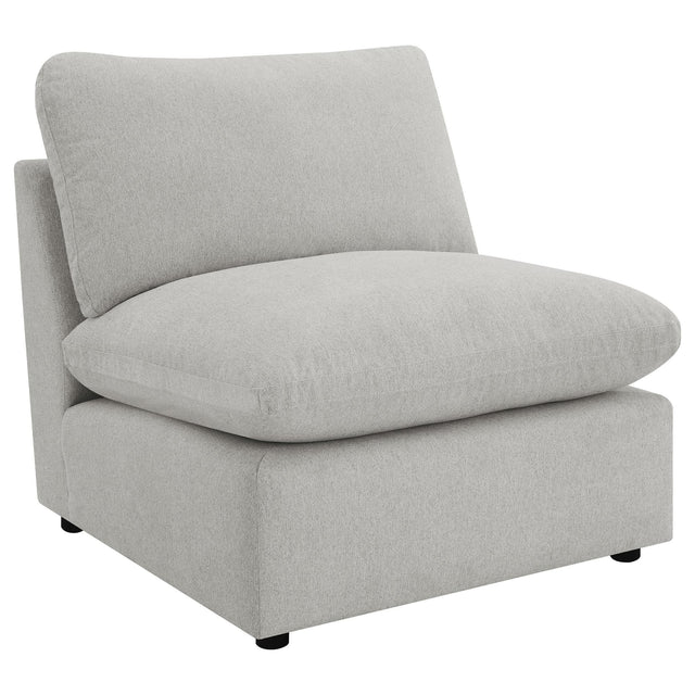 Collins grey upholstered armless chair front angle