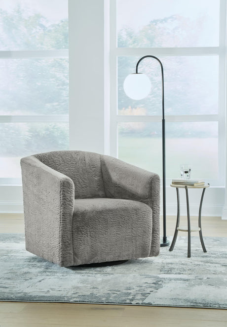 Bramner Charcoal Swivel Accent Chair angled side view