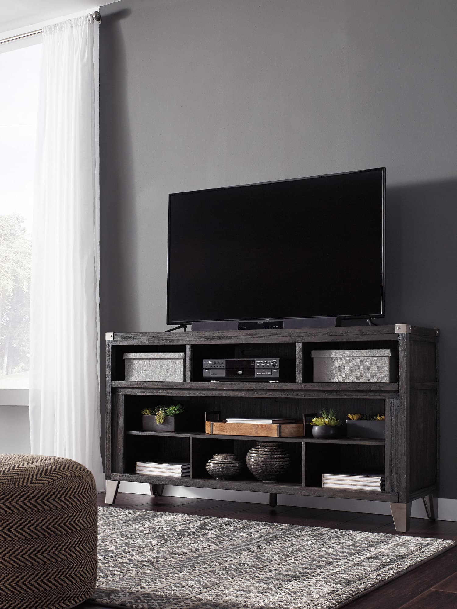W901-68 Gray TV Stand 65"L front view