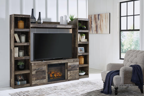Derekson Multi Gray 4-Piece Entertainment Center with Electric Fireplace front angle