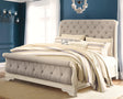 Realyn Chipped White Queen Upholstered Sleigh Bed full front view