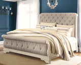 Realyn Chipped White Queen Upholstered Sleigh Bed full front view