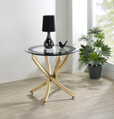 Brooke round glass top side end table with brass metal base