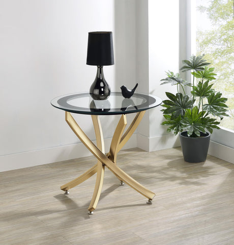 Brooke round glass top side end table with brass metal base