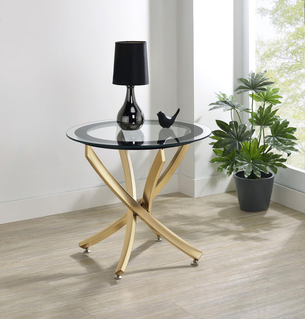 Brooke round glass top side end table with brass metal base