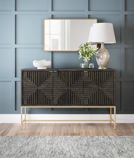 A4000316 Accent Cabinet front view with brown and gold finish