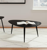 Odessa Triangular Mango Wood Coffee Table Black, front angle view