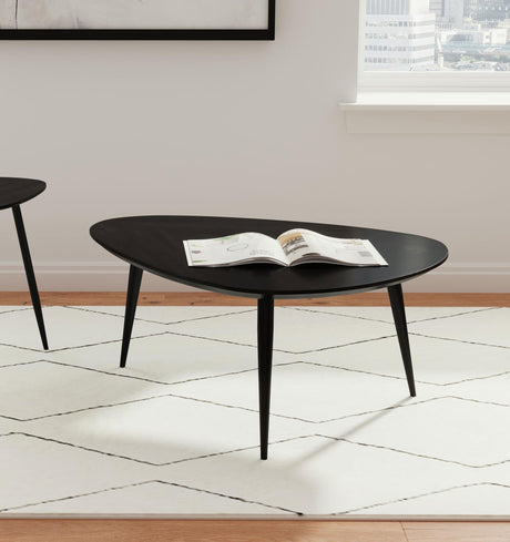 Odessa Triangular Mango Wood Coffee Table Black, front angle view