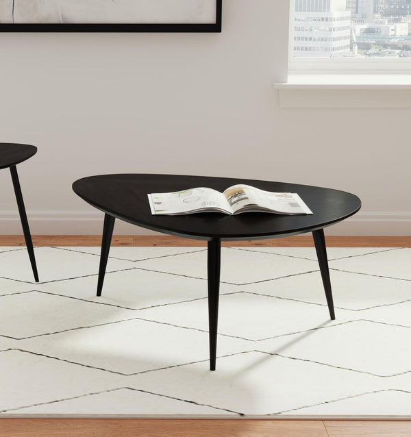 Odessa Triangular Mango Wood Coffee Table Black, front angle view