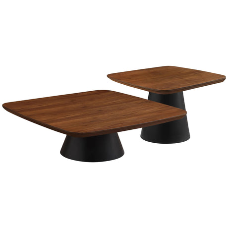Eason 2-piece coffee table set walnut and black front angle