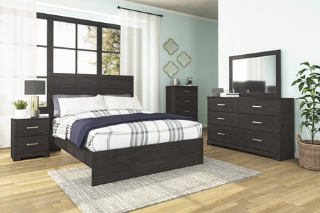 Front view of John Black Panel Bedroom Set in charcoal finish