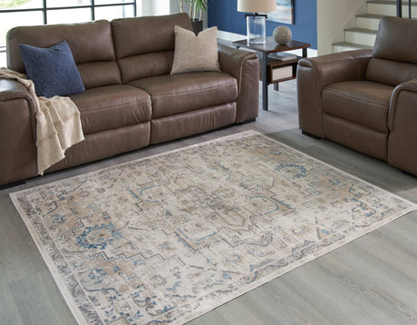 Barkham Multi 5'3" x 7' rug, front view showing antiqued medallion pattern