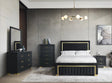 Queen upholstered panel bed with black wood frame in Helena Black Bedroom Set