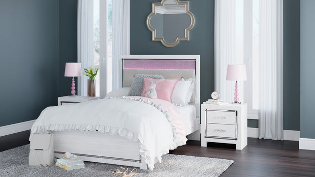 Main view of Tula White LED Upholstered Panel Bedroom Set bed