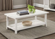 Payne white wood coffee table with lower shelf front view