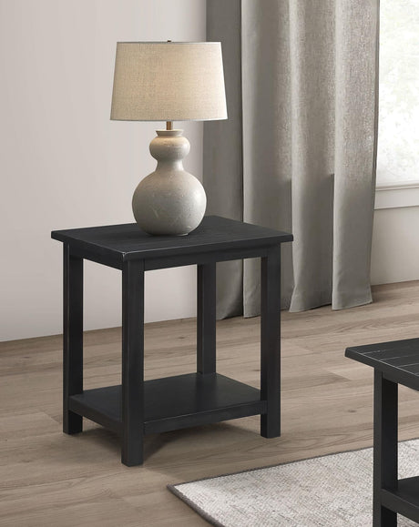 Payne Wood End Table with Shelf in Java finish, front angle view